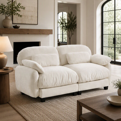Canapé 2 places Cloud Feel, canapé modulaire en tissu chenille doux avec assise profonde, causeuse combinée gratuite pour le salon, Studio, beige