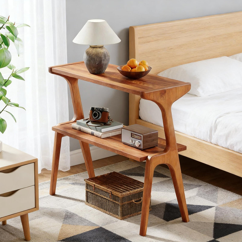 Table d'appoint de style contemporain, table de bout à 2 niveaux, table de bout Farmhouse, table de chevet élégante, Cerisier