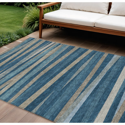 Tapis intérieur lavable rayé bleu 8 pi x 10 pi Denim