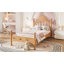 Lit plateforme simple avec tête de lit chic, structure de lit en bois massif avec support à lattes, aucun sommier tapissier requis et conception basse à terre, naturel-133343229-133343228