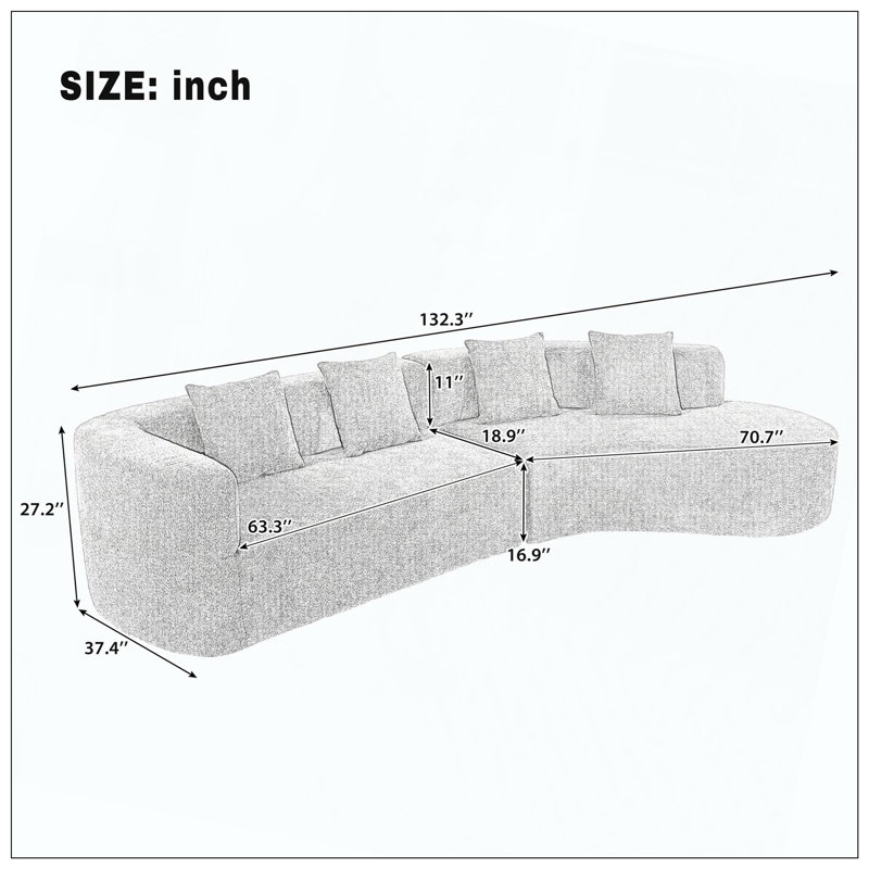 Coussin moelleux courbé moderne avec 4 coussins, Beige
