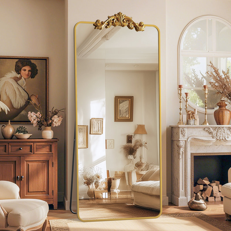 Retro engraved full-length mirror, 71"×28", Gold