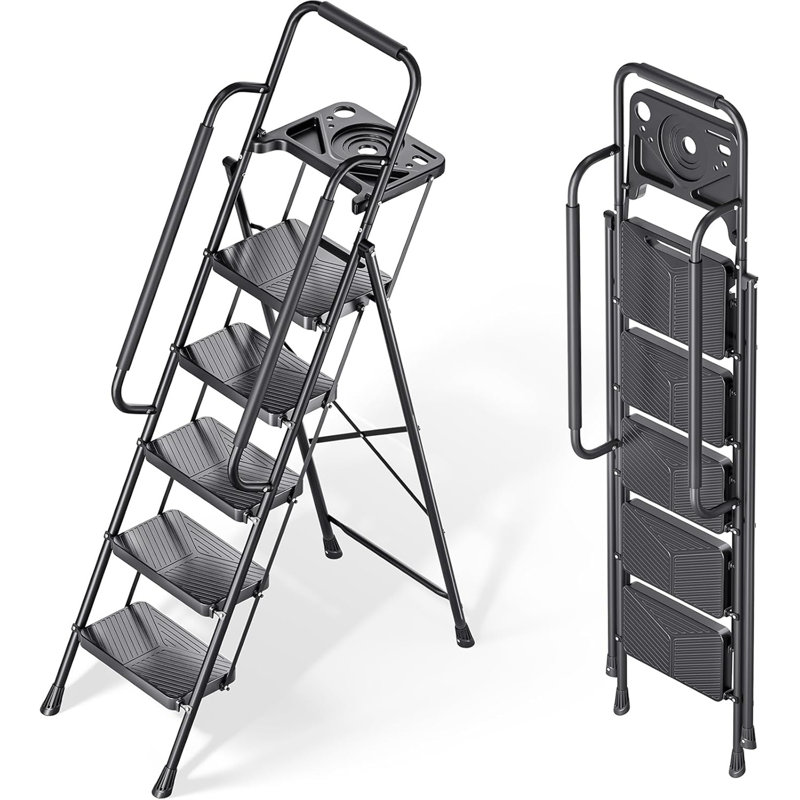 Folding Ladder with Handrails, Anti-Slip Pedals(2-Step, 3-Step, 4-Step)