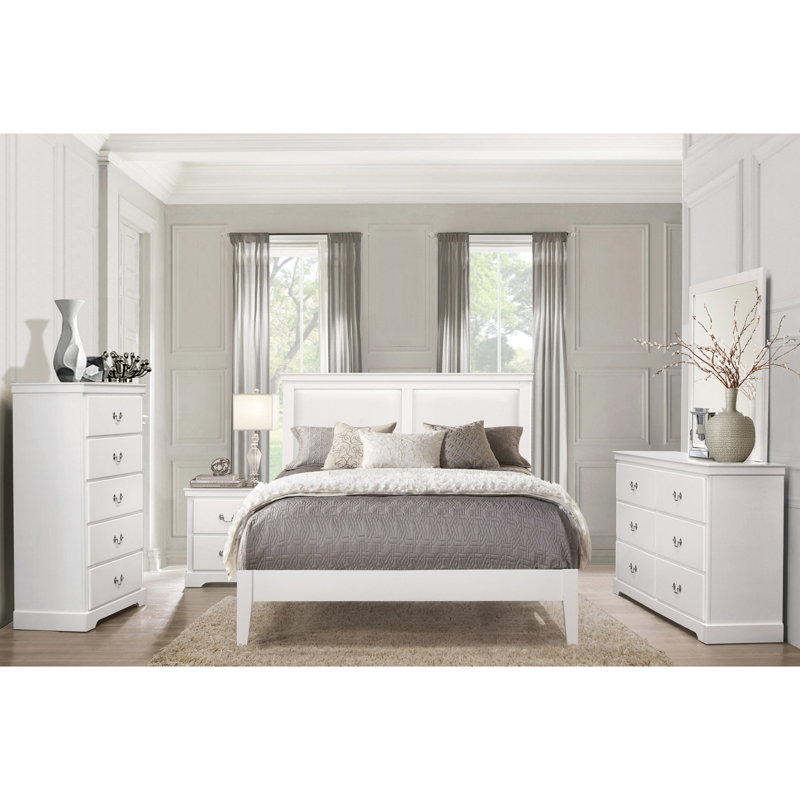 Grand lit classique avec revêtement en similicuir blanc pour tête de lit tapissier traditionnel - Look, Grand lit, Blanc