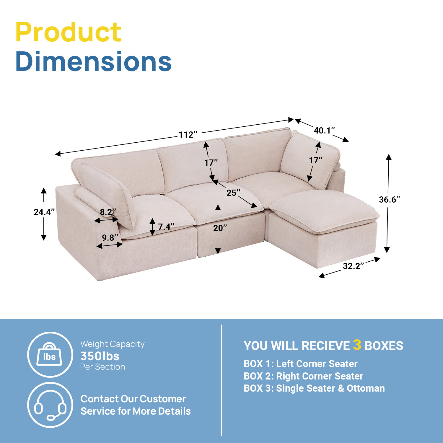 Sectional, Beige Chenille