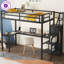 Lit mezzanine simple noir de très grande taille avec bureau en L, garde-robe, rangement pour escalier, charge USB, éclairage à DEL, escalier interchangeable gauche / droite, aucun sommier nécessaire-674626701-674626711
