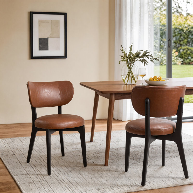 Mid-Century Modern Solid Wood Upholstered Dining Side Chair