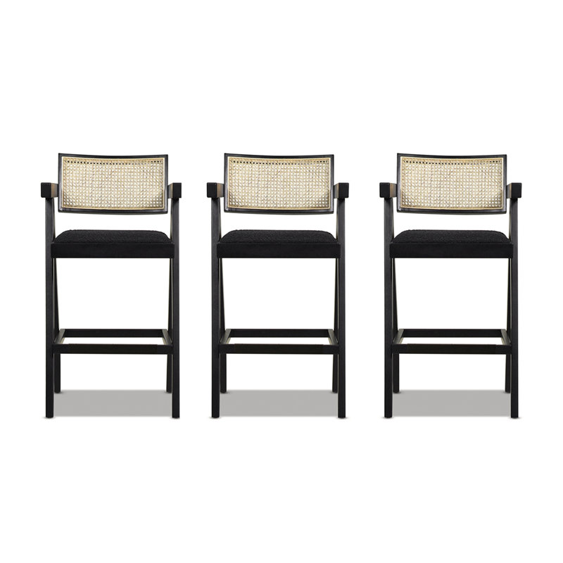 Ensemble de 3 tabourets de bar avec accoudoirs modernes en résine de couleur noire 29,5 po Milan