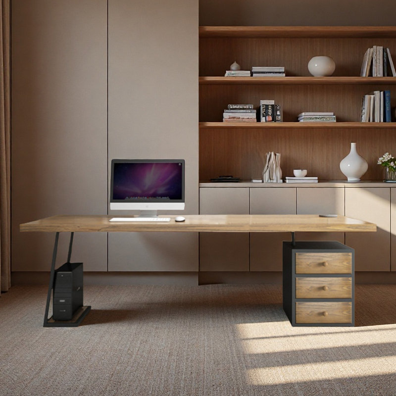 Bureau en bois massif avec tiroirs simples, H 29,53 po x l 86,61 po x P 35,43 po