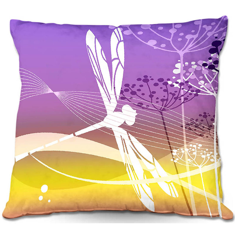 Housse de coussin carrée et insert dragonfly, 16 po x 1 po, Mauve et orange