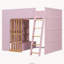 Lit mezzanine double en bois pleine grandeur, échelle et tablettes de rangement latérales multiples, chêne rose et naturel-1331053591-1331053608