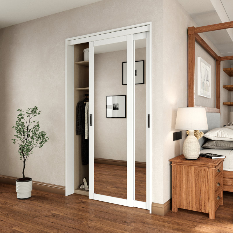 80"H 1 Lite Mirrored Closet Sliding  Door with Hardware Kit & Handles, 48" x 80"