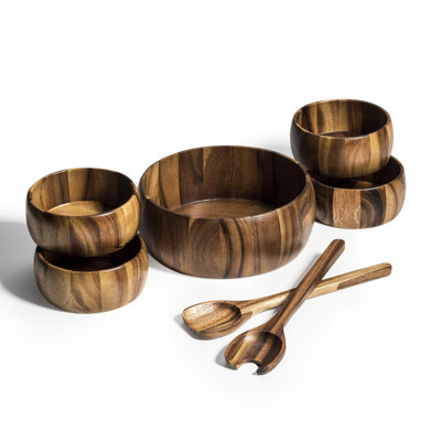 Acacia Wood 7-Piece Salad Bowl Set