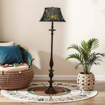 Vintage Chinese-Style Solid Wood & Fabric Floor Lamp