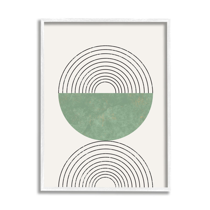Étude abstraite géométrique circulaire incurvée Art déco, H 20 po x l 16 po, Giclée encadrée blanc bord de mer