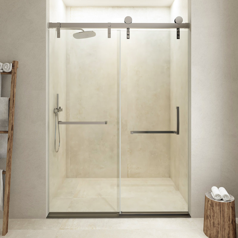 60'' W X 76'' H Single Sliding Frameless Shower Door With Soft-Closing Clear Glass, Chrome