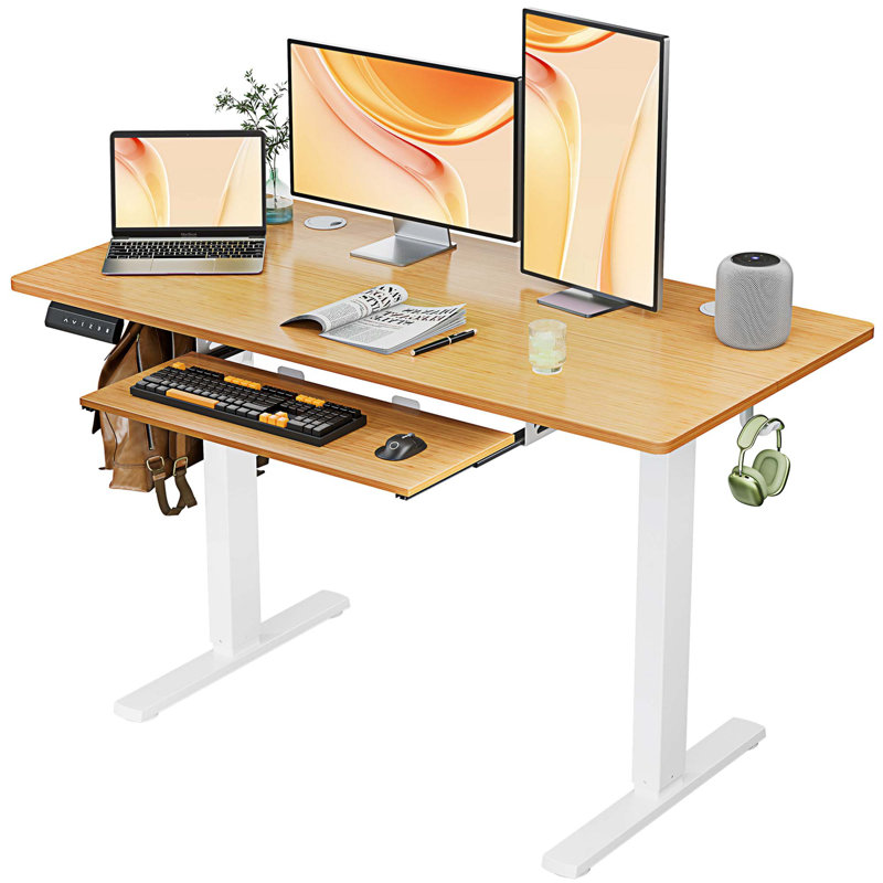 Bureau debout à hauteur ajustable Marche, H 46 po x l 47 po x P 23 po, Naturel / Blanc