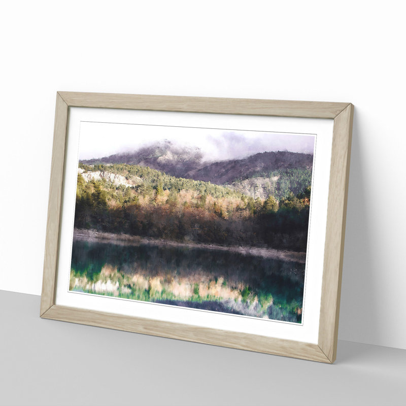 Reflection of an Autumn Forest 1 Piece Single Picture Frame Painting on MDF, 33cm H x 45cm W x 2cm D, Oak