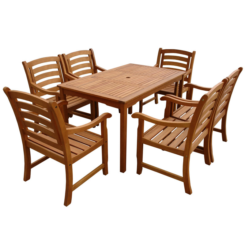 Izaguirre 6 - Person Wood Patio Dining Set with Rectangular Table
