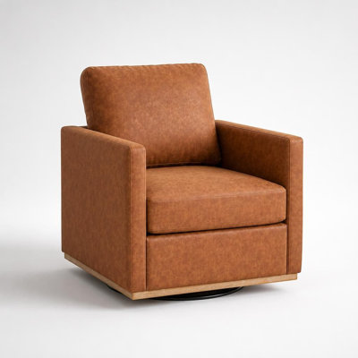 Fauteuil d'appoint pivotant carré rembourré, fauteuil de salon simple pivotant à 360 degrés avec siège à ressorts ensachés, coussins amovibles, structure en bois massif