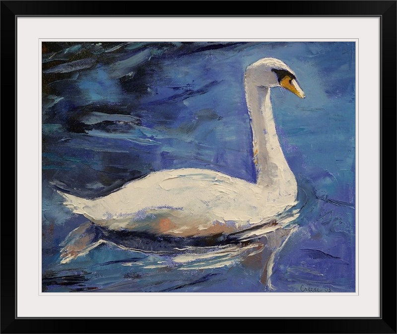 Muldridge " Mute Swan " by Michael Creese, 24" H x 28" W x 1" D, Black Framed