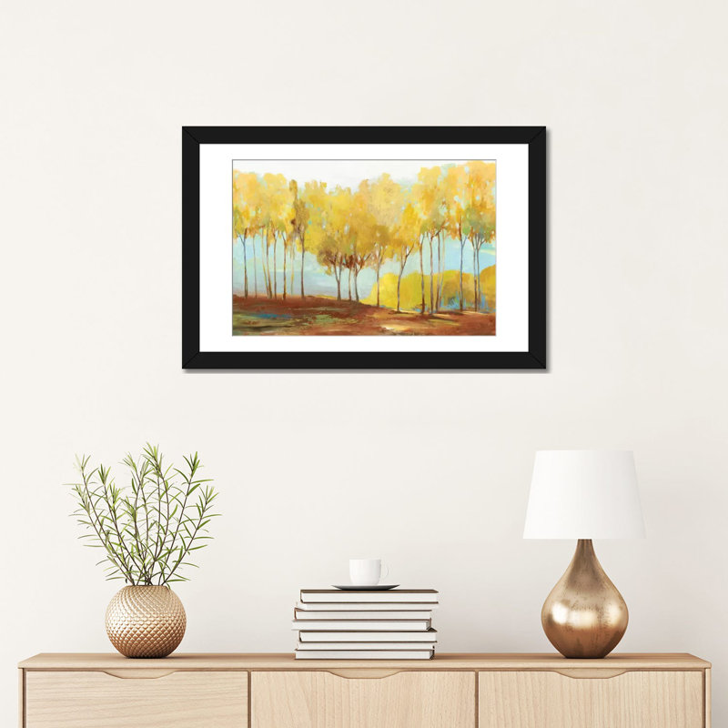 «Yellow Trees», reproduction sur toile, H 16 po x l 24 po x P 1 po, Papier beaux-arts encadré noir, Blanc