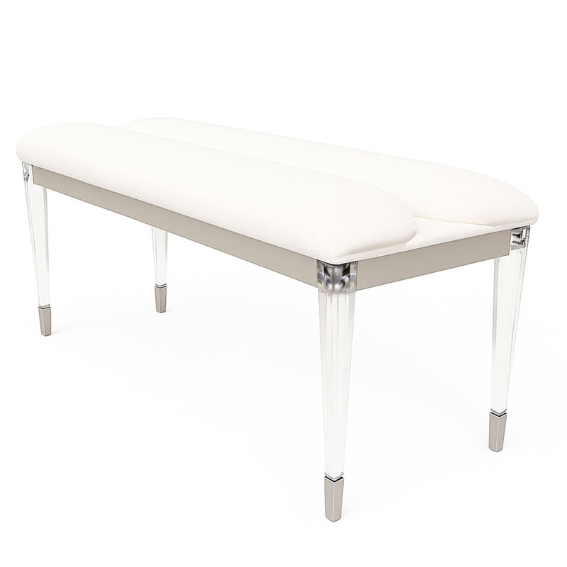 Banc de siège contemporain tapissier argenté avec pieds en acrylique, 1 pièce, bois d'ingénierie, pour chambre à coucher, siège de conception rectangulaire, forme