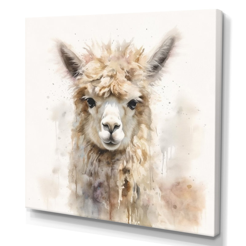 Graceful Alpaca III - Alpaca, art mural, H 24 po x l 24 po x P 1 po, Toile tendue