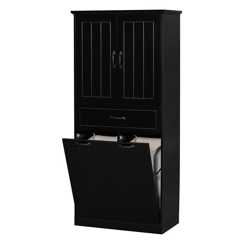 Rangement de salle de bain avec 2 salles de lavage - Finition noire et portes d'armoire au design fonctionnel grande capacité