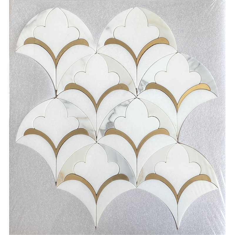 Water Jet 14" x 13" Marble Mosaic Tile
