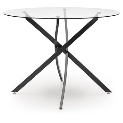 Pheri Dining Table, Round Glass Top, Intricate Legs, Dark Gray 42 Inch