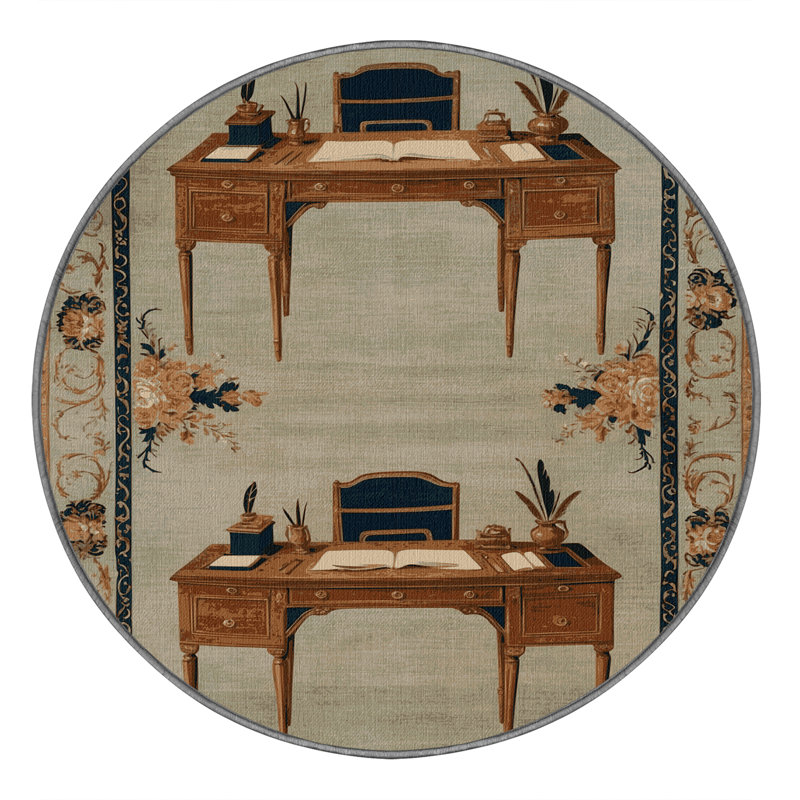 Machine Washable French Brown Area Rug, Round 4'