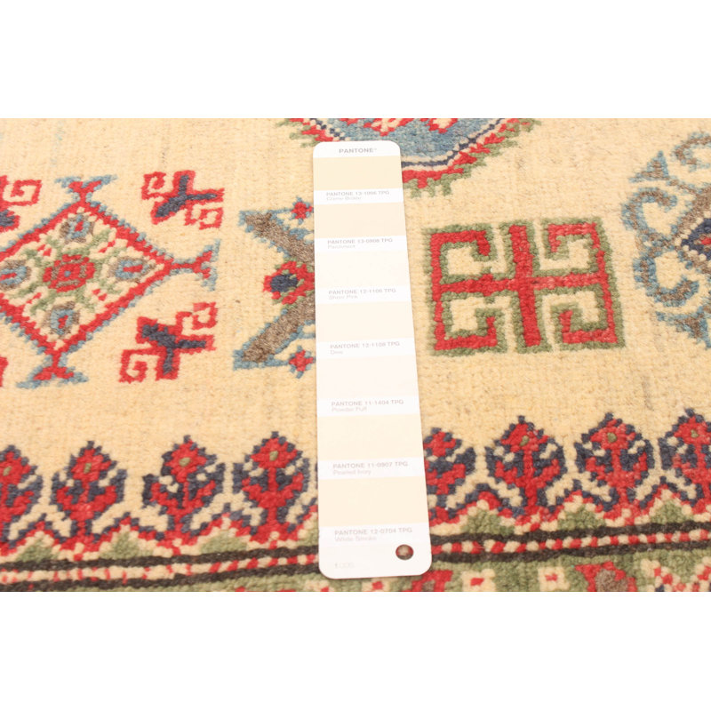 Tapis ivoire en laine noué à la main de conception unique 4 pi 10 po x 6 pi 11 po Moniquie