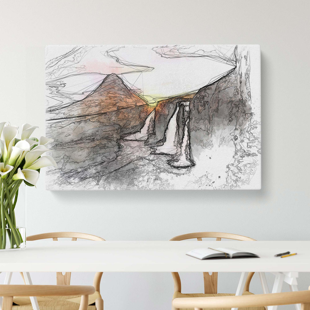 Kirkjufell Waterfalls & Mountain In Abstract - Wrapped Canvas