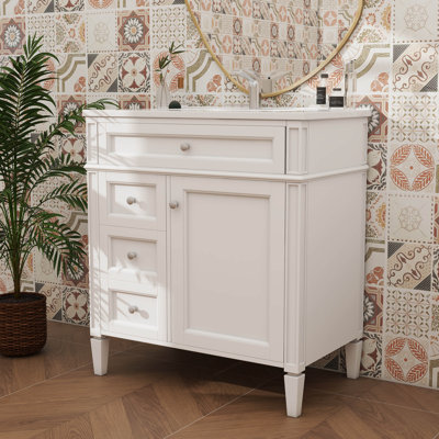 Meuble-lavabo de salle de bain 30 po sans lavabo supérieur, armoire de rangement moderne avec 2 tiroirs et un tiroir basculant