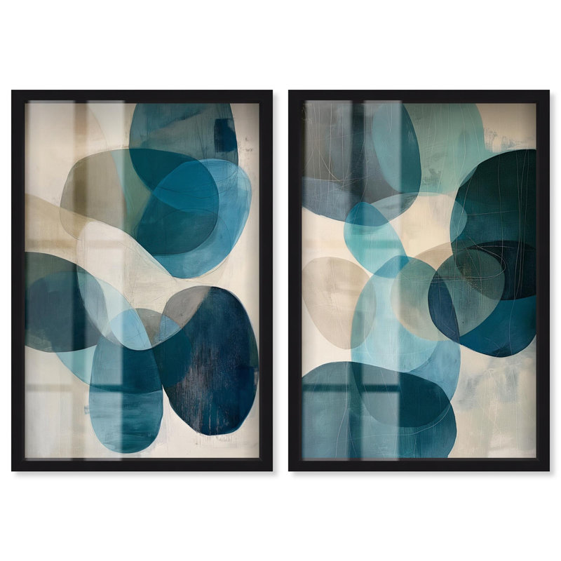 Terra Bound Diptych Shadowbox Print Blue Abstract Wall Art Set by Art Remedy, Black Frame, 10 x 15, H 46 po x l 31 po