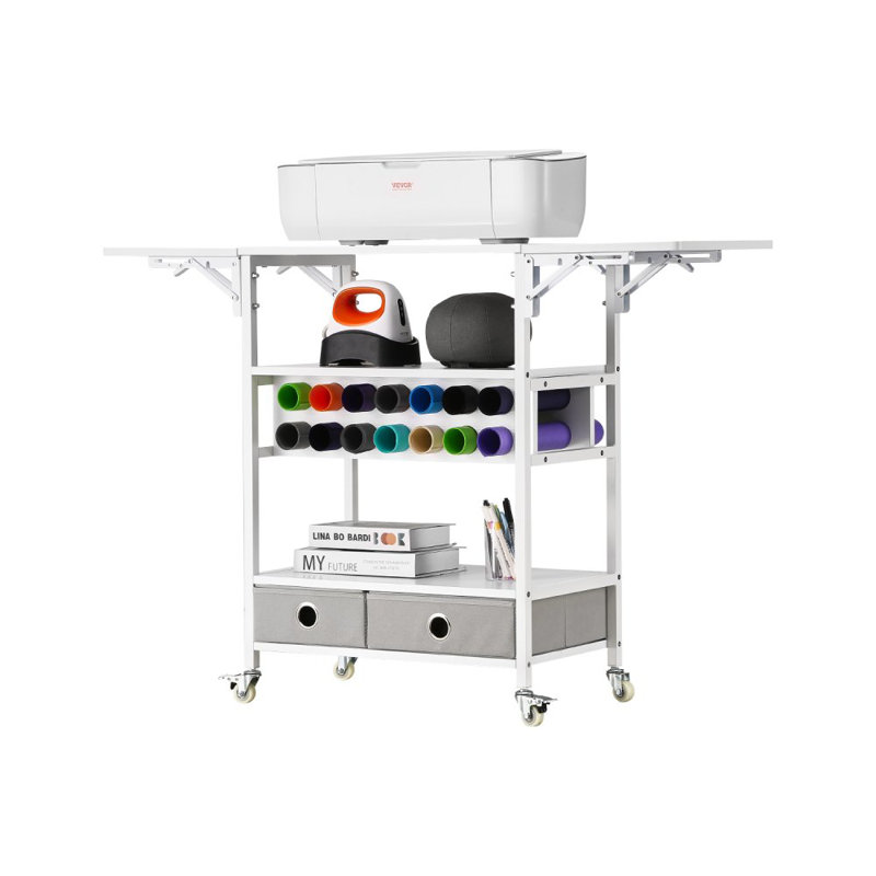 Rolling Craft Cart and Storage Table 14 Vinyl Roll Holders 2 Drawers Foldable