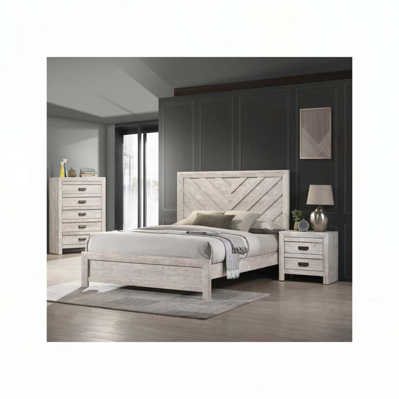Rustic Wooden Panel Bed, Queen