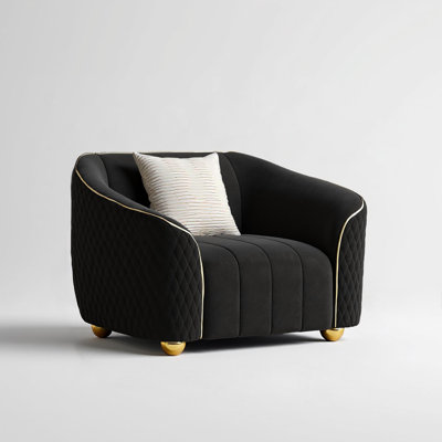 Velvet Upholstered Armchair With Metal Legs
