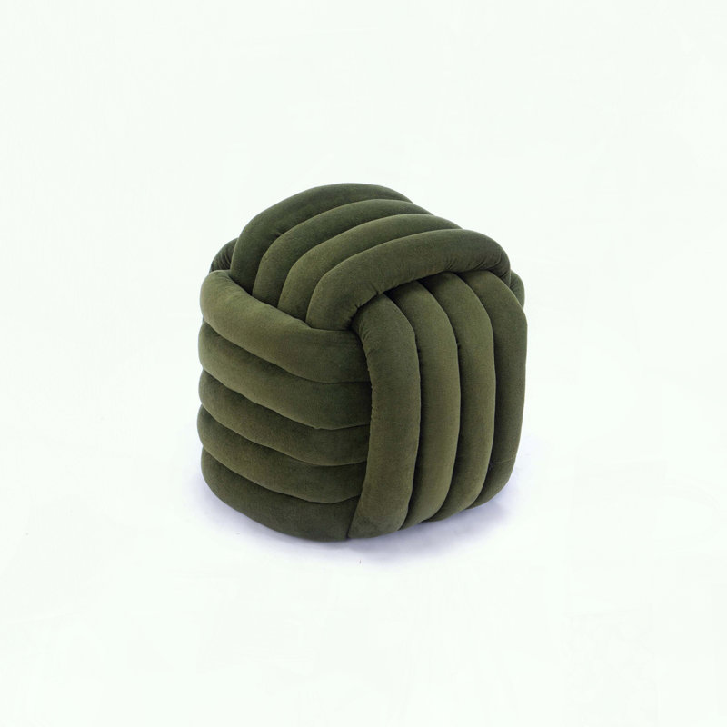 Modern Knot Design Ottoman with Chenille Fabric, Green