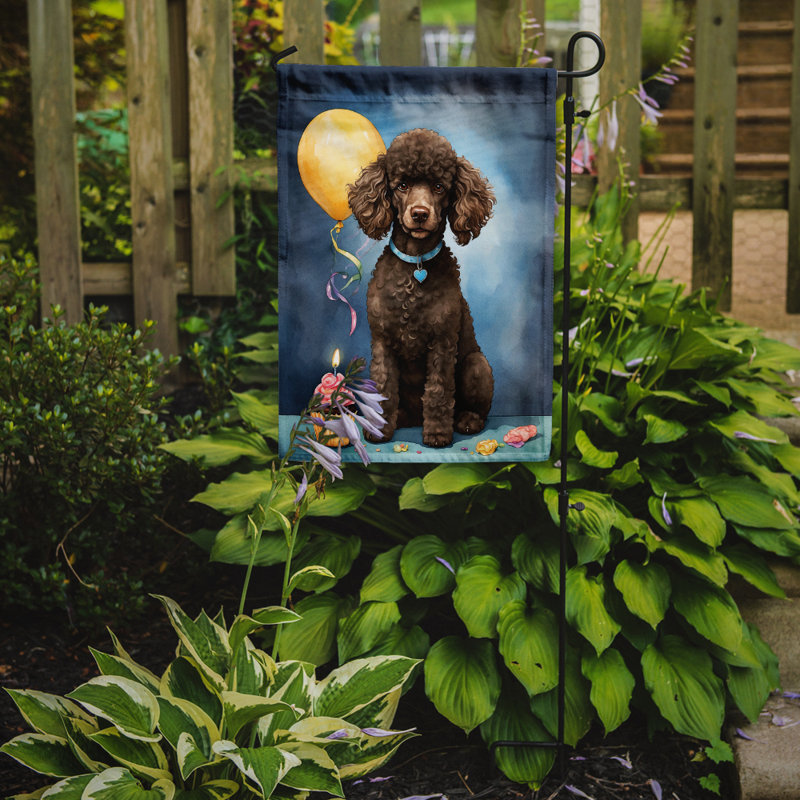 Drapeau de jardin «Happy Birthday», Caniche chocolat standard