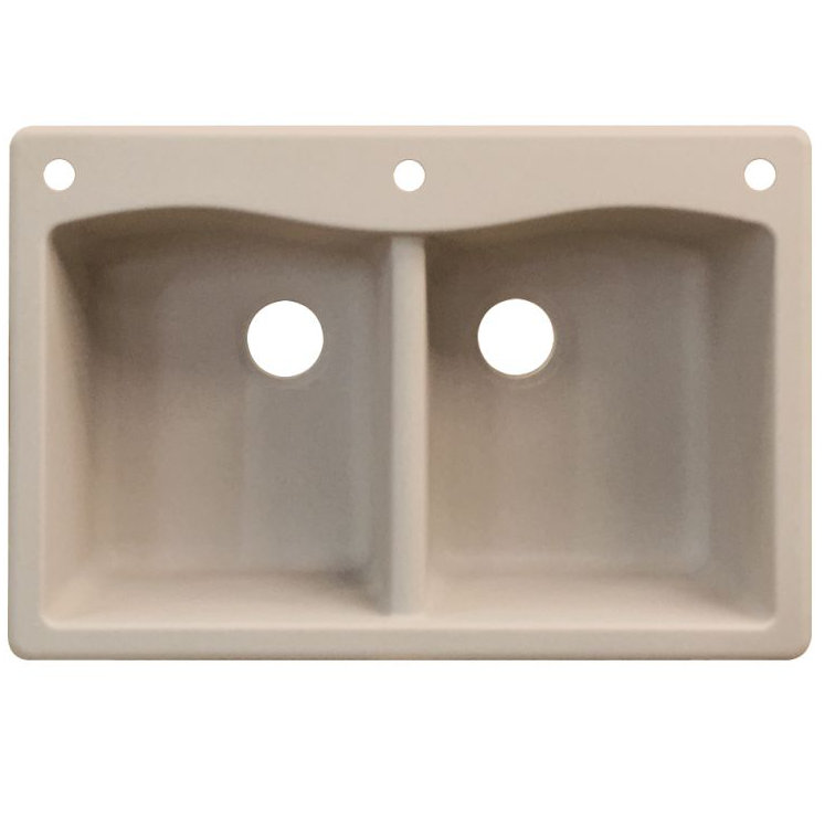 Aversa 33'' L Double Bowl Granite Kitchen Sink, Cafe Latte, 3 hole