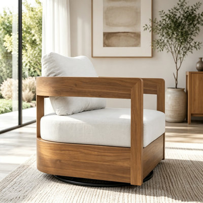 Fauteuil club d'extérieur pivotant en bois