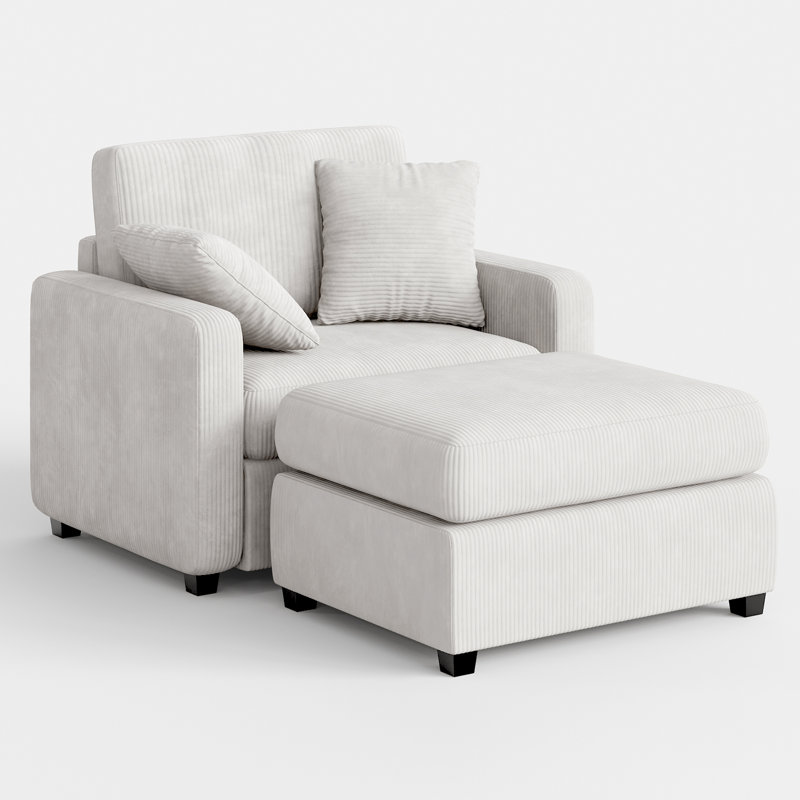 41‘’W Corduroy Chaise Lounge Sofa Upholstered Oversized Chair with Ottoman, White