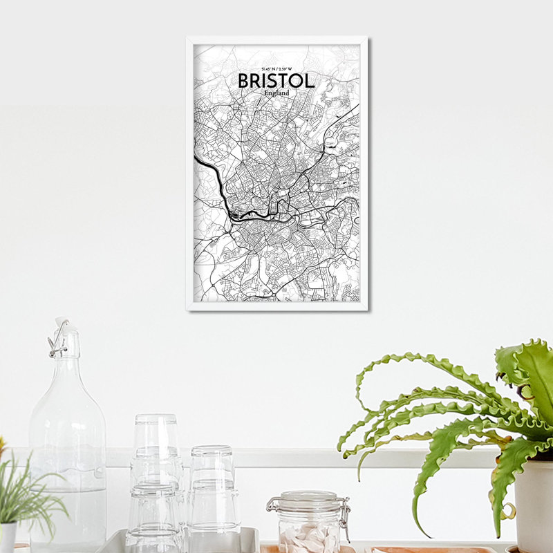 Bristol, carte de la ville, impression, H 17 po x l 11 po x P 0,05 po, Encre