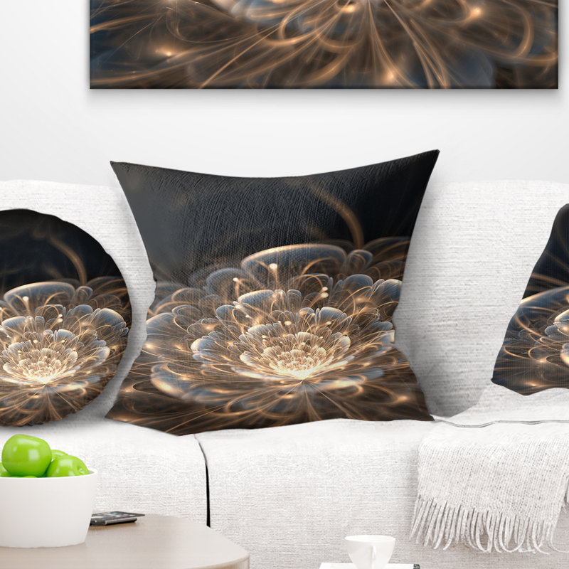 Coussin décoratif à motif floral Fractal Flower with Golden Rays, 16 po x 1 po, Carré