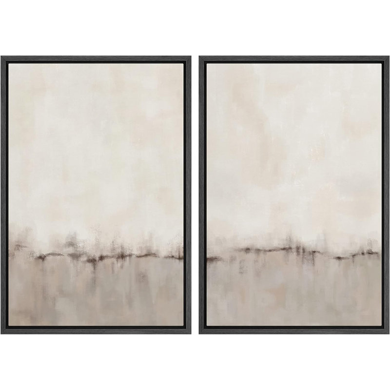 Duotone Tan Abstract Landscape Minimalist Neutral Framed Canvas 2 Pieces Print Modern Artworks, Black, 36" H x 48" W x 1.5" D