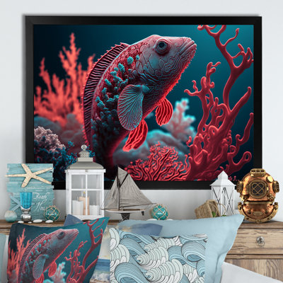 «Lafreniere Tropical Fish» en bleu et rouge en V - reproduction sur toile