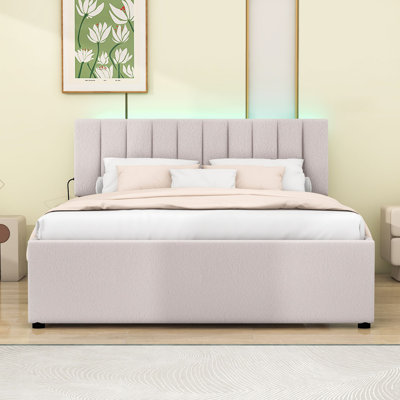 Wood Upholstered Platform Bed with Trundle and Headboard