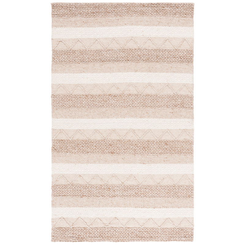 Jacques Hand Woven Wool/Viscose/Cotton. Striped Rug in Beige, Rectangle 5' x 8'